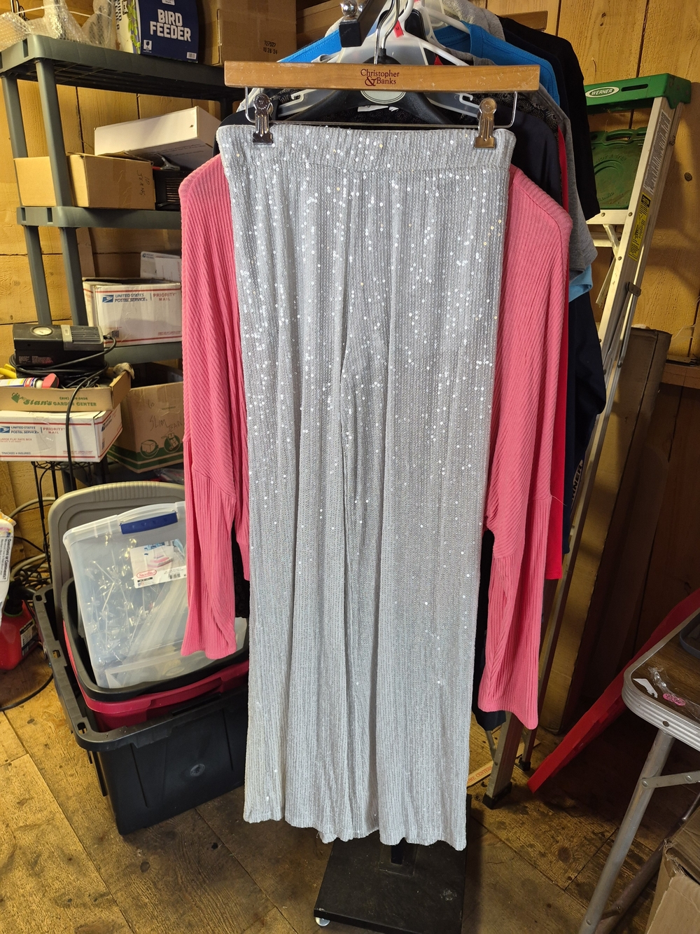 wild fable Silver Sequin Pleated Maxi Pants Bin 53